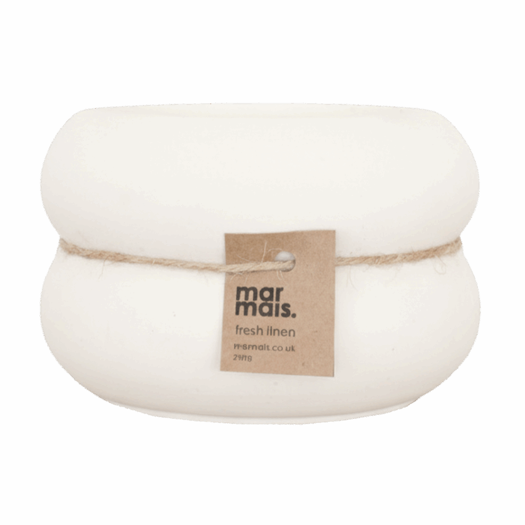 MarMais handmade candle in white reusable pot – Fresh Linen scent, eco-friendly rapeseed and coconut wax