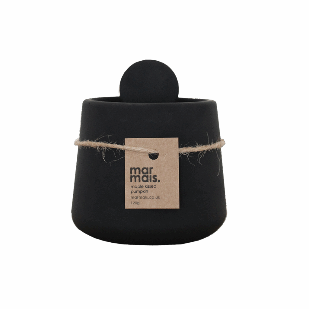 Black matte ceramic candle pot with lid – Maple Kissed Pumpkin scent by Marmais