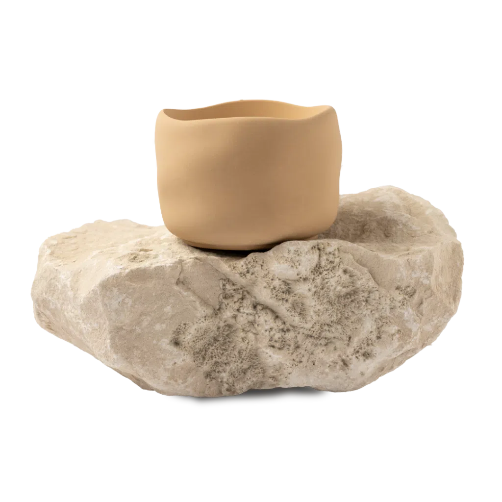 Spiced Pumpkin light brown handmade candle in a natural Jesmonite vessel